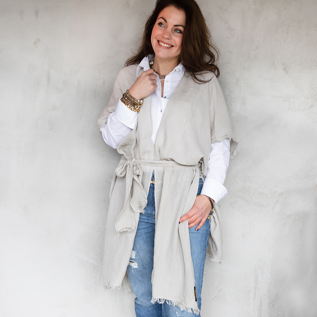 Katoenen Sjaal beige Poncho Pim 972 05