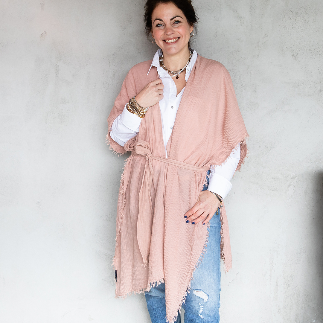 Katoenen Sjaal roze Poncho Pim 972 04