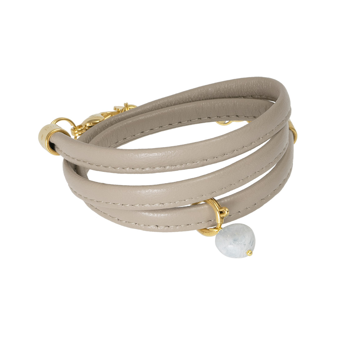 Leren armband taupe Aquamarijn goud Infini 912 G47
