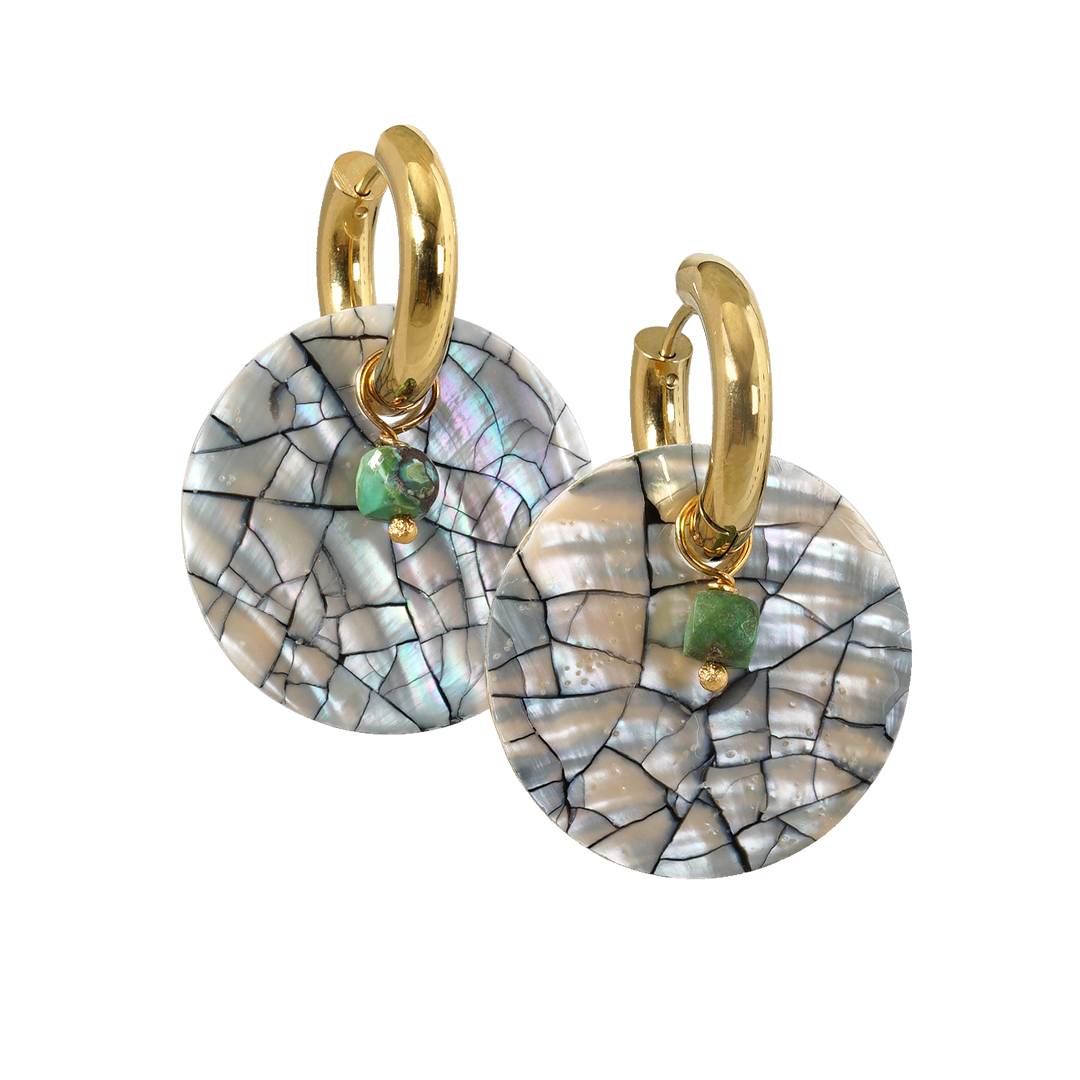 Oorbellen creolen turquoise crushed schelp gold plated 904 25