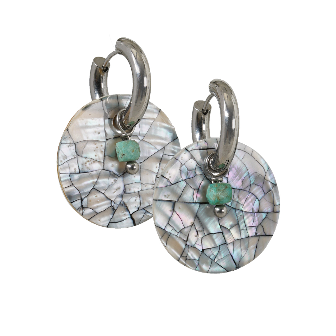 Oorbellen creolen turquoise crushed schelp zilver 904 24