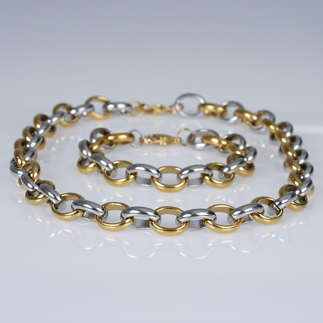 Sieradenset schakelketting armband bicolor ovaal grof 1060 02