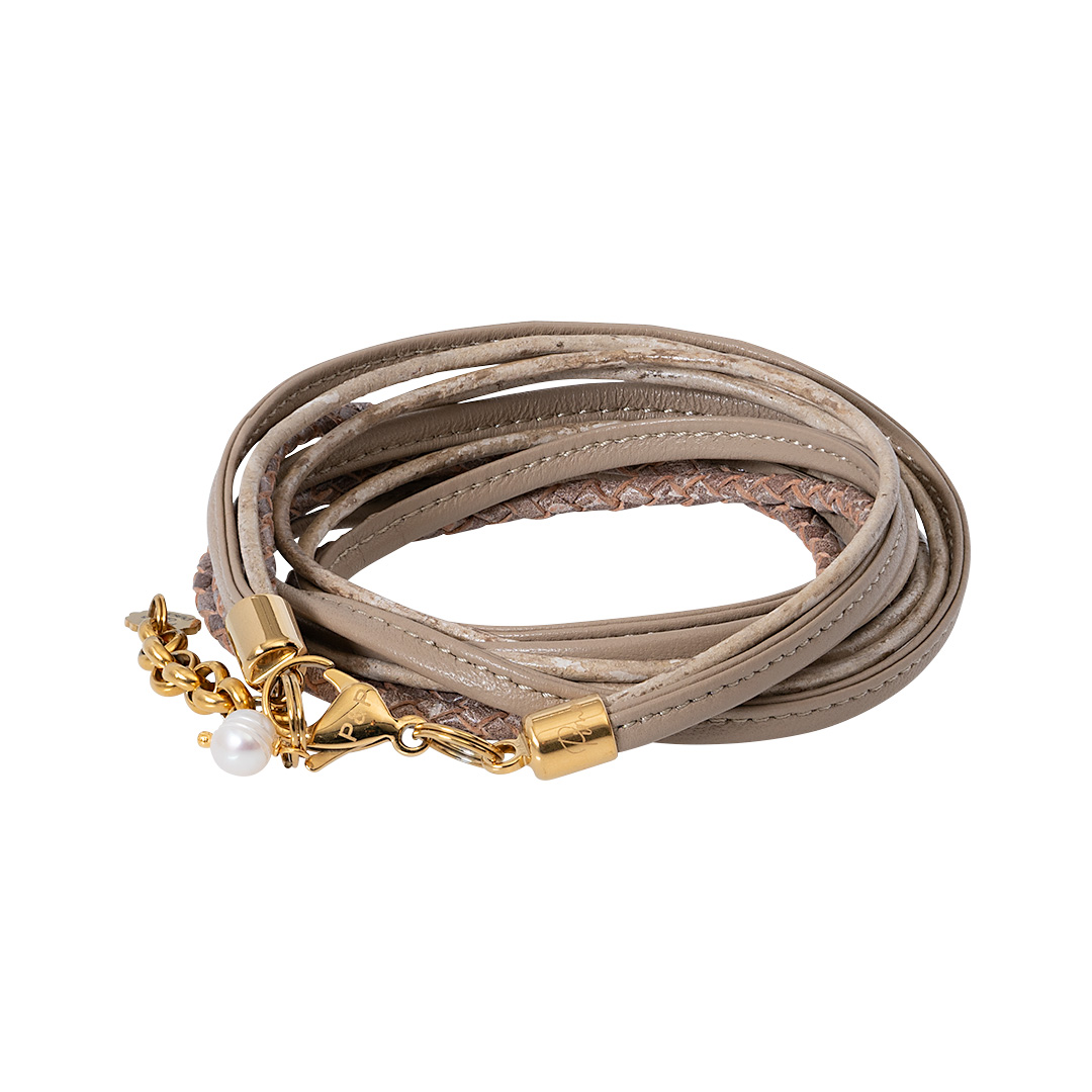 Wikkelarmband leer beige goud 1028 06G
