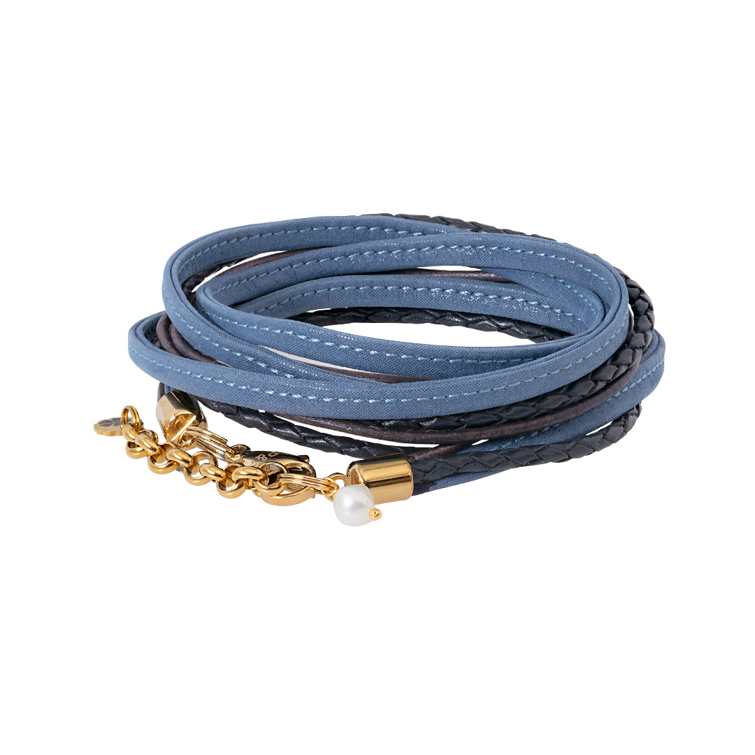 Wikkelarmband leer blauw goud 1028 03G