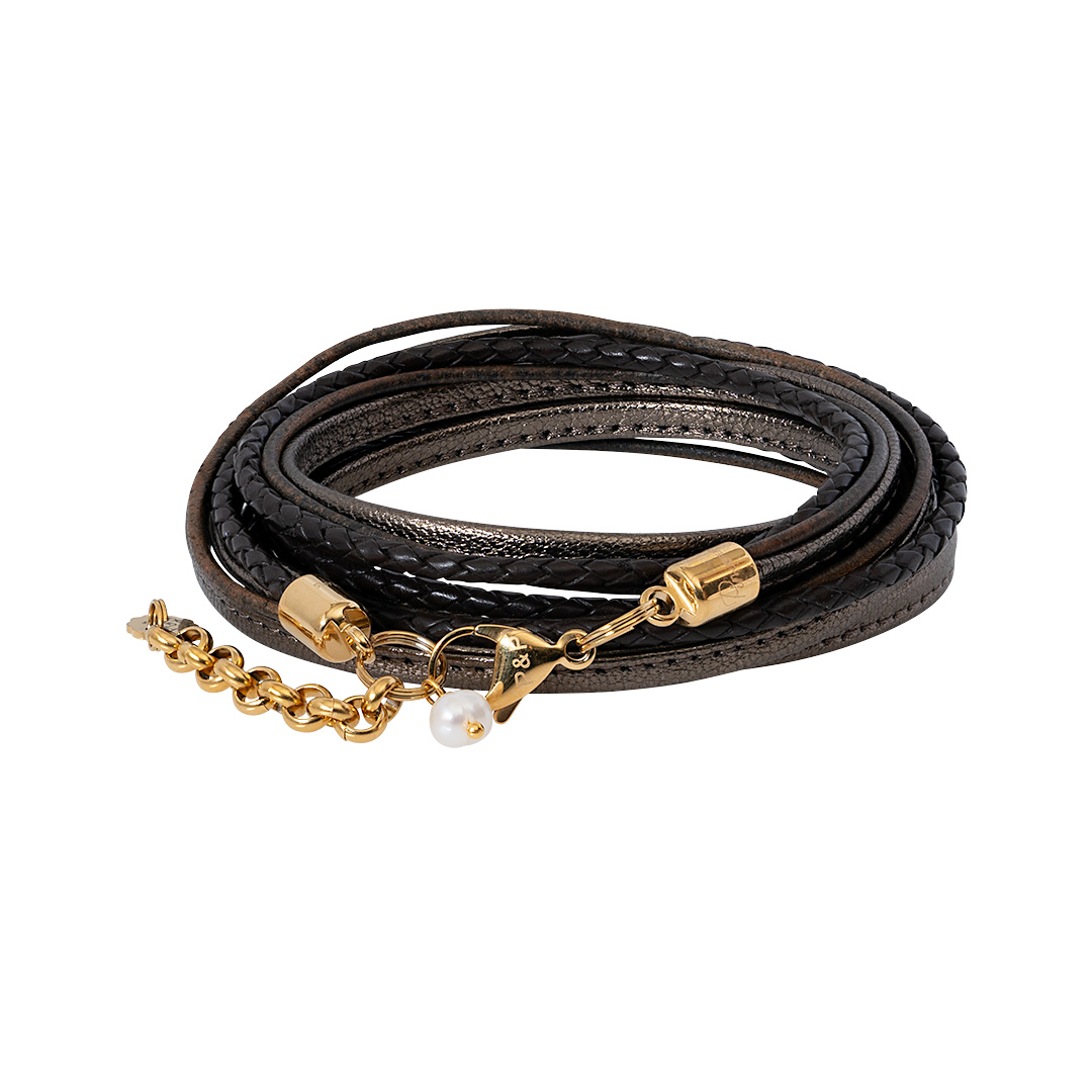 Wikkelarmband leer bruin goud 1028 02G