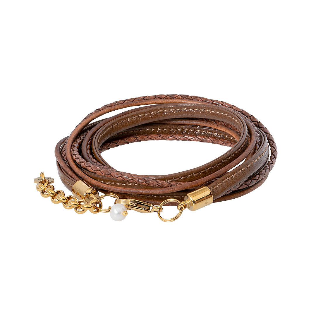 Wikkelarmband leer mocca bruin goud 1028 07G