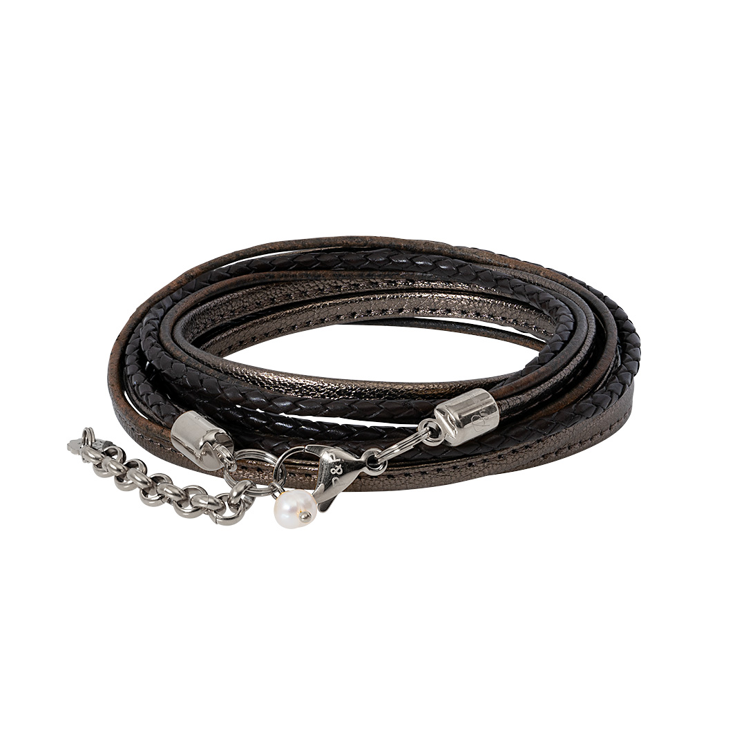 Wikkelarmband leer bruin zilver 1028 02Z