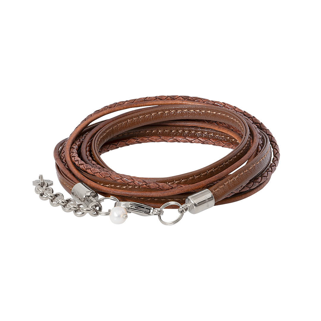 Wikkelarmband leer mocca bruin zilver 1028 07Z