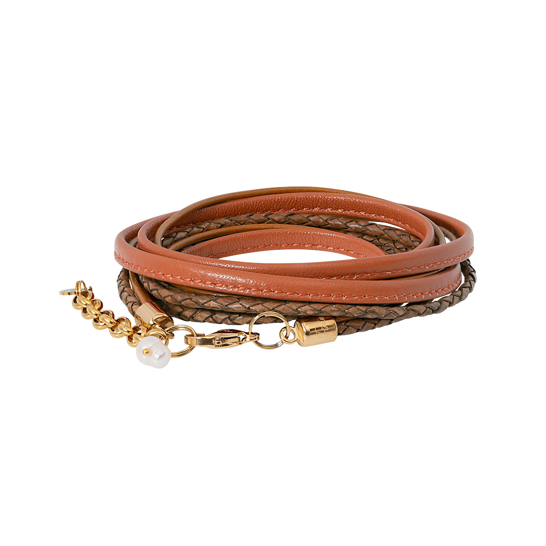 Wikkelarmband leer cognac goud 1028 05G
