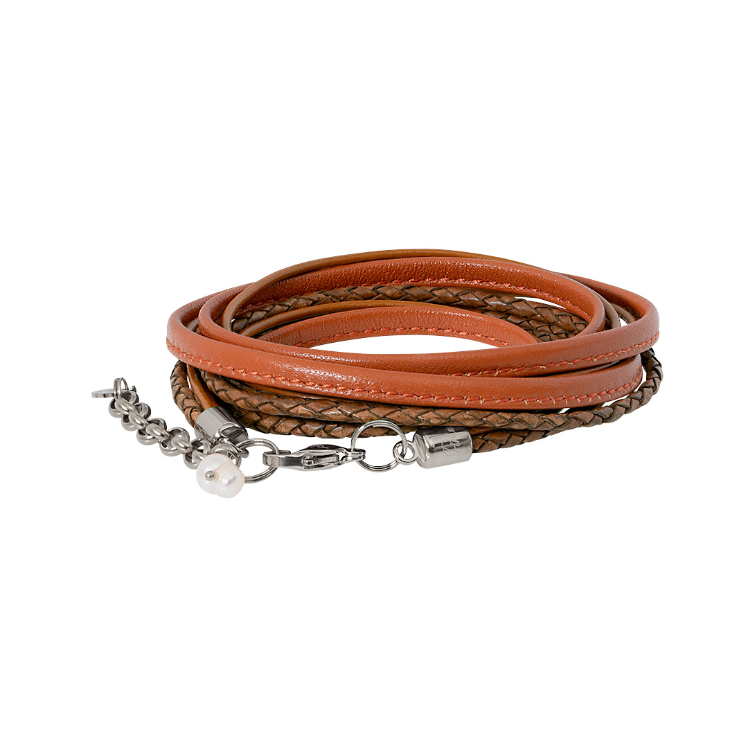 Wikkelarmband leer cognac zilver 1028 05Z
