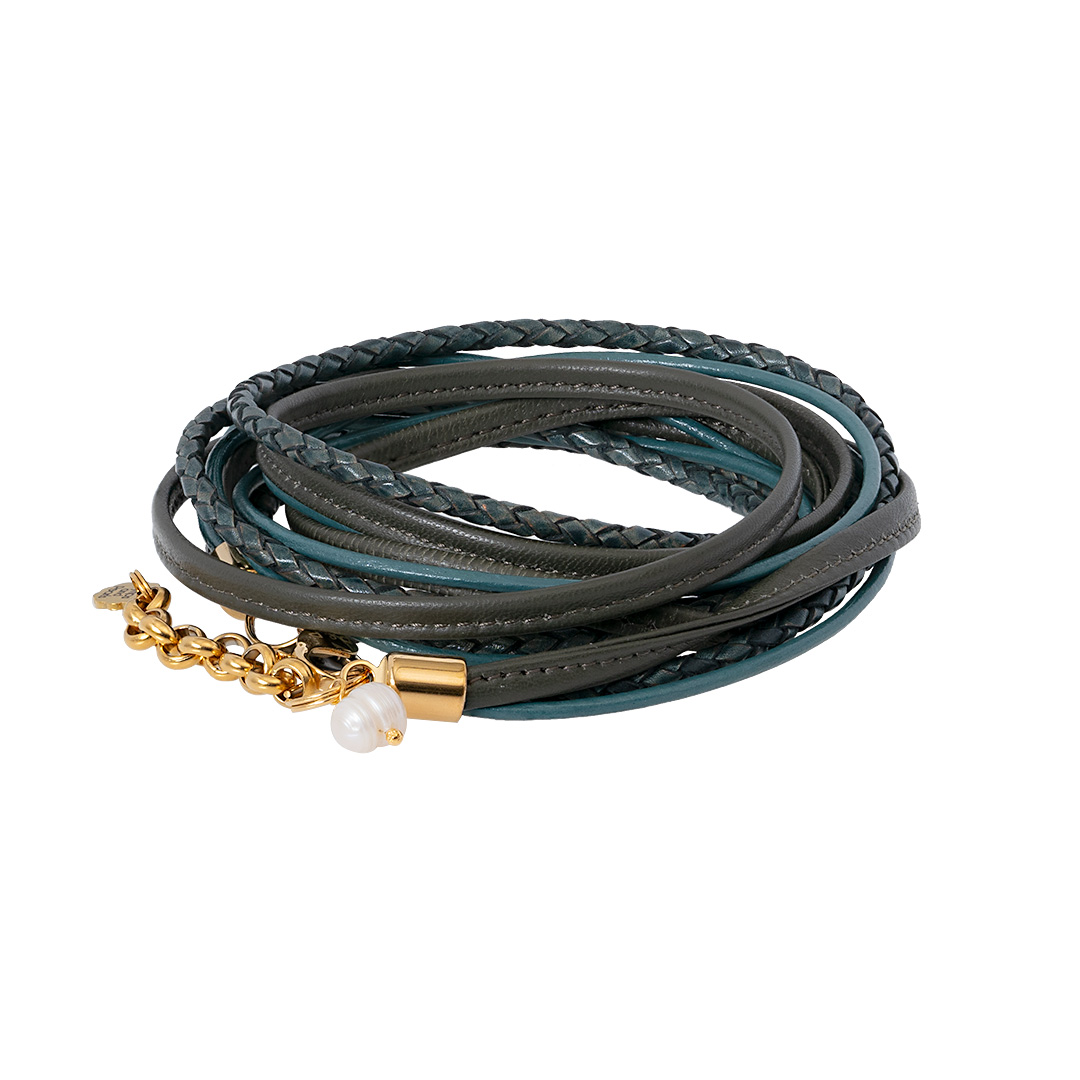 Wikkelarmband leer groen goud 1028 04G