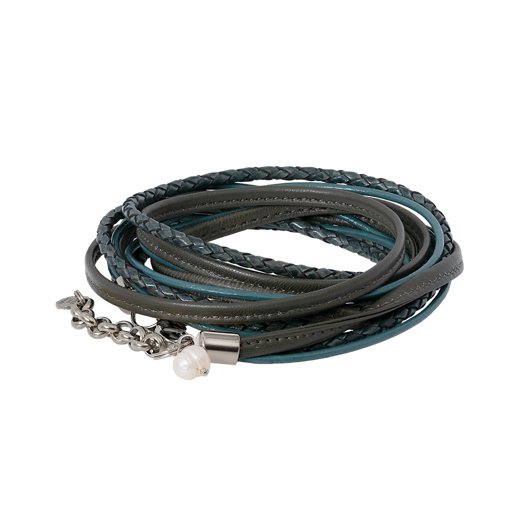 Wikkelarmband leer groen zilver 1028 04Z