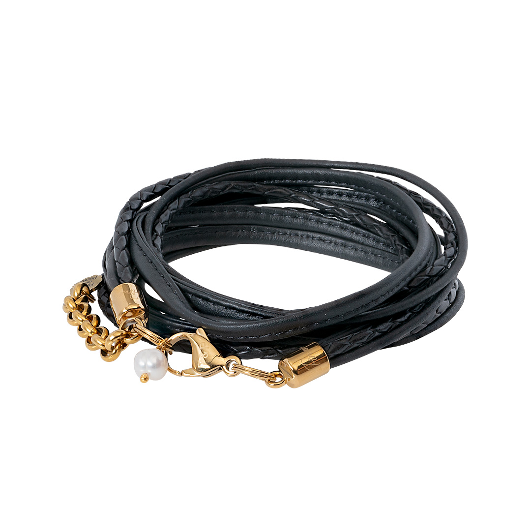 Wikkelarmband leer zwart goud 1028 01G