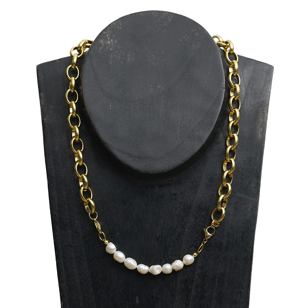 edelstaal ketting goud parel bar 1106 03