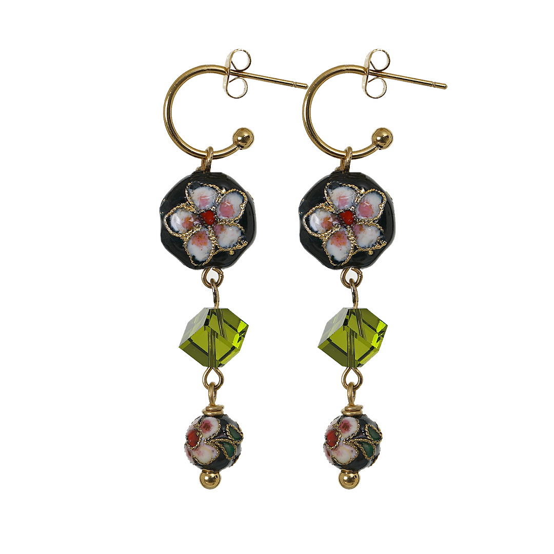 oorbellen kristal cloisonné groen zwart 742 77