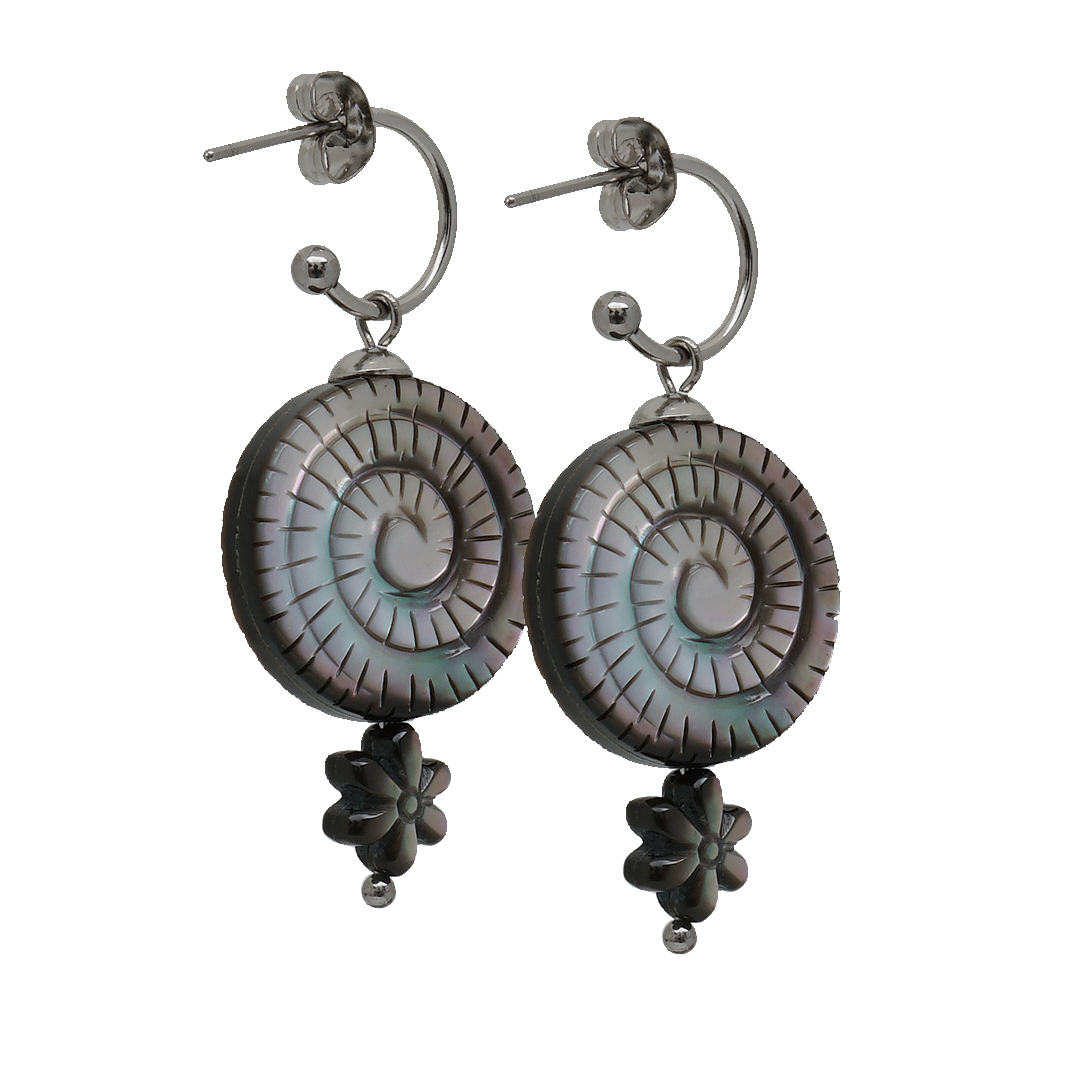 zilver oorbellen schelp bloem grijs tahiti 628 55Z